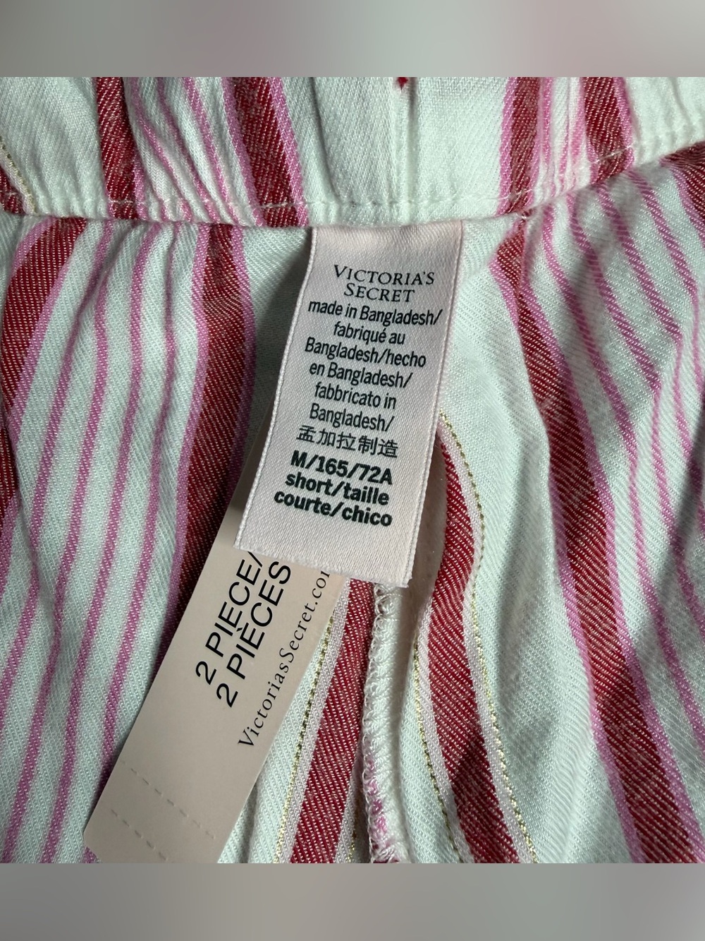 Victoria's Secret VICTORIA Pink CANDY CANE Holiday FLANNEL PAJAMAS Medium Short - Picture 11 of 16